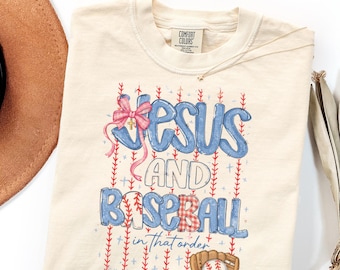 Comfort Colors Baseball Mom Shirt Jesus And Baseball Coquette Bow Faith Gift