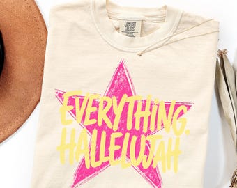 Comfort Colors Shirt Gift, Everything Hallelujah Retro Christian Praise Tee