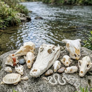 Colección de cráneos de animales reales, arte óseo de la cultura del buitre, curiosidades del gabinete gótico