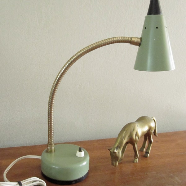 Mid Century Atomic Gooseneck Lamp Green Gold Black
