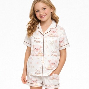Satin Pajamas Set: Pig Lover Sleepwear, Gift for Pig Enthusiast Short Kids