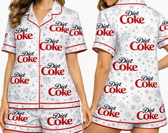 Pijamas de mujer de Diet Coke, adorables pijamas de satén con el logo de Diet Coke, divertidos pijamas con estampado de latas de refresco, un regalo para los amantes de la comida.