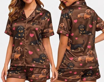Conjunto de pijama para mujer con estampado de perro salchicha, ropa cómoda para estar en casa, regalo perfecto.