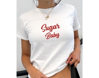 Camiseta de algodón de peso medio para mujer Sugar Baby, bonito regalo con estética Y2K para ella, regalo divertido para novia, top casual para mujer