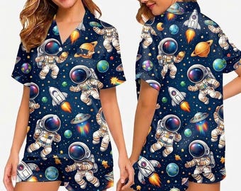 Pijamas espaciales mágicos: adorables pijamas de astronauta galáctico para mamá y bebé, un regalo divertido para una habitación con temática estelar.