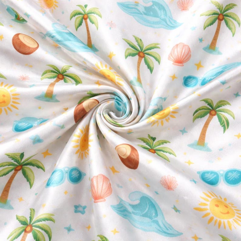 Summer Tropical Pajama Set for Women, Satin Silk Sleepwear, Palm Tree Beach Print PJ Set, Cute Matching Lounge Set Gift for Her afbeelding 5