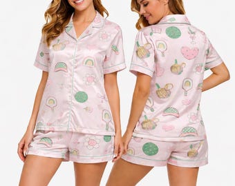 Pijama de satén para mujer que juega al pickleball, ropa de estar por casa suave y cómoda, regalo ideal para ella, pijama con botones.