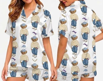 Conjunto de pijama Polo Bear Intarsia, estilo preppy, para madre e hijo.