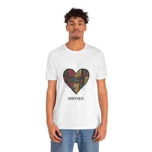 Distressed Plaid Patchwork Heart T-Shirt, Grunge Alt Tee