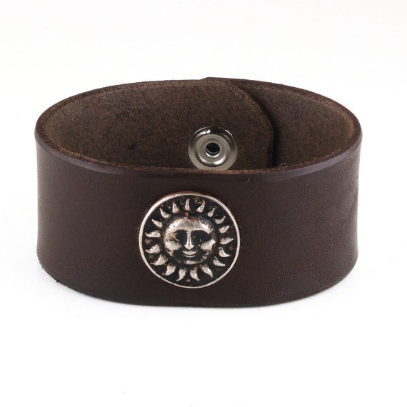 Items Similar To Wide Thick Leather Bracelet Cuff Wristband With Sun Items Similar To Wide Thick Leather Bracelet Cuff Wristband With Sun Face Concho On