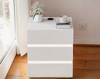 Smart LED Nightstand Wireless Charging Drawer Storage Modern White Bedside Table