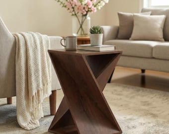 Twisted End Table Modern Sculptural Side Table Farmhouse Accent Wood