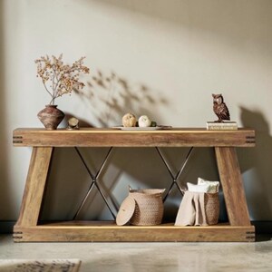 Rustic Farmhouse Console Table Long Narrow Sofa Table Entryway Wood Storage