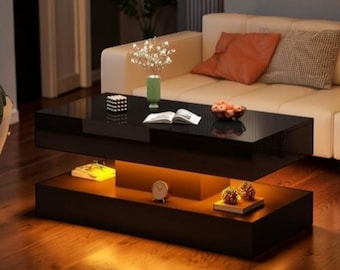 Modern LED Coffee Table High Gloss Storage Drawer Living Room Center Table