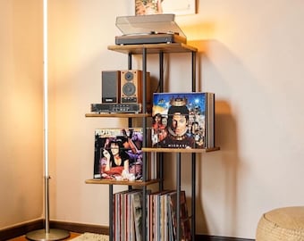 Mid Century Record Player Stand Vinyl Storage Organizer Tall Turntable Table
