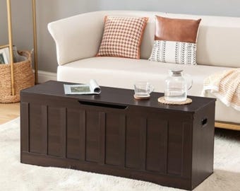 Large Storage Chest Wooden Bench Trunk Ottoman Entryway Seat Espresso Storage Box