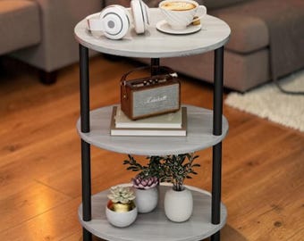 Rustic Round End Table Pedestal Nightstand Storage Accent for Small Spaces