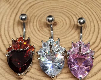 Surgical Steel  Heart Belly Ring, 14G 10mm Navel Piercing Jewelry