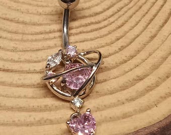 Piercing para ombligo de acero quirúrgico de 14G y 10 mm con gema, barra curva, piercing de ombligo en forma de corazón, botón de campana de circonita.