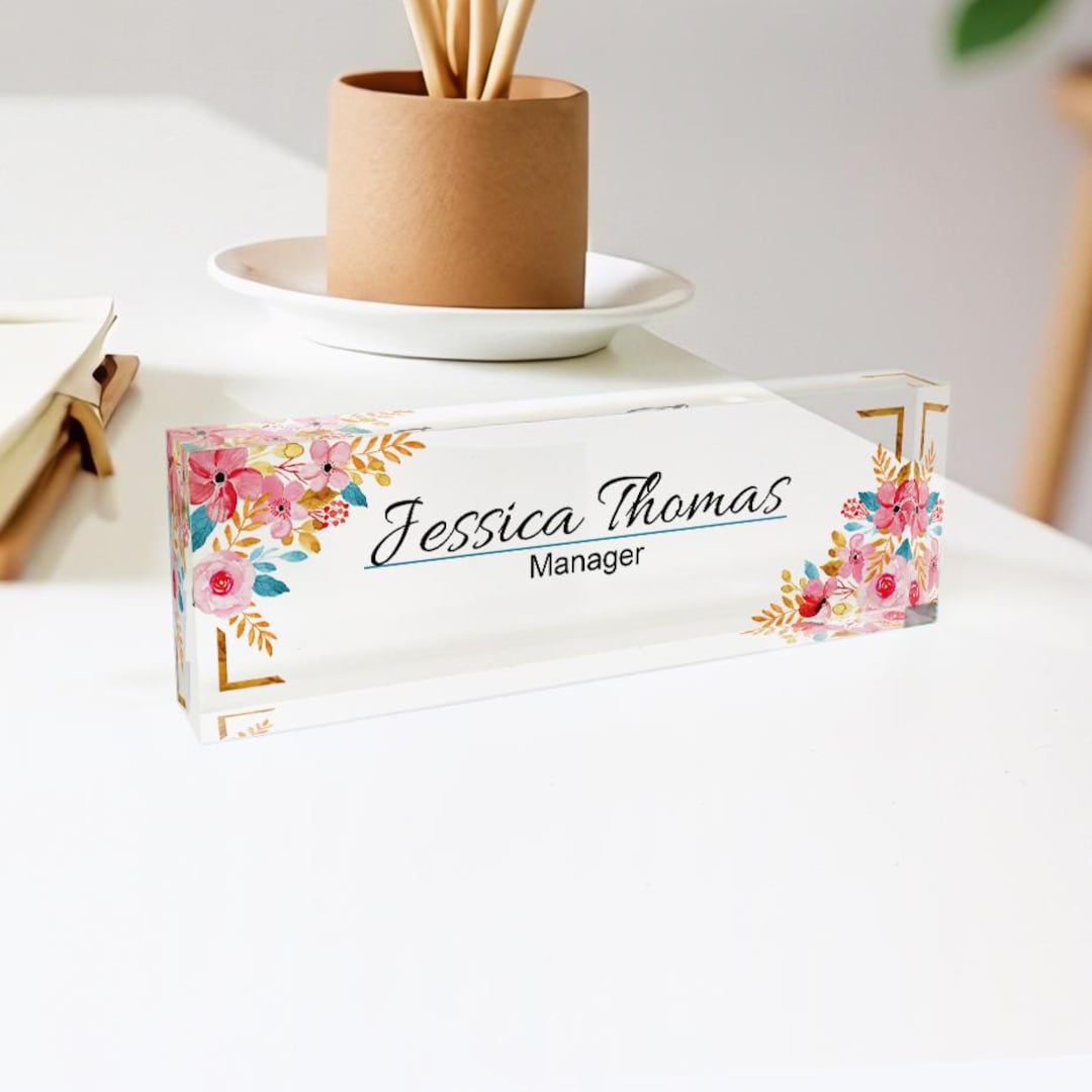 Desk Name Sign - Glass Name Plate - Desktop Name - Engraved Desk ...