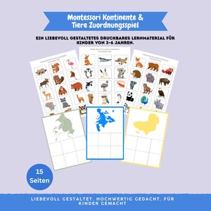 Continenten en dieren: een memoryspel – Montessori-wereldkaart voor kinderen vanaf 4 jaar | Aardrijkskunde leerset | Dierenkaartjes om uit te knippen | Printbaar PDF-bestand