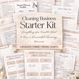 May include: A Cleaning Business Starter Kit with checklists, forms, pricing, and scripts. Includes a standard cleaning checklist, deep cleaning checklist, and move-in/move-out checklist. The kit also includes forms and guides to help get your first clients.