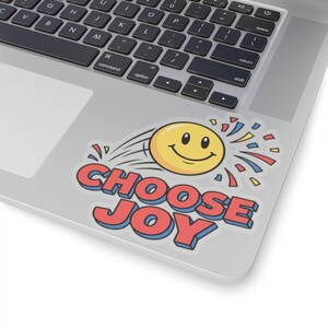 Choose Joy smiley face sticker | kiss-cut vinyl sticker, retro happy design