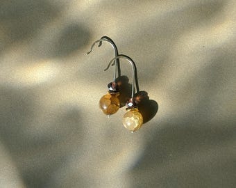 glass beaded earrings with hammered sterling silver earring hooks