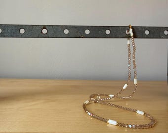 handmade campagne and white glass beaded necklace with gold components
