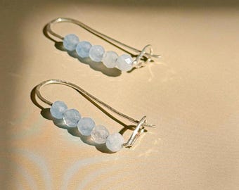 aquamarine beaded earrings with hammered sterling silver earring hooks