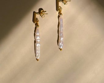 freshwater pearl dangle earrings with gold components