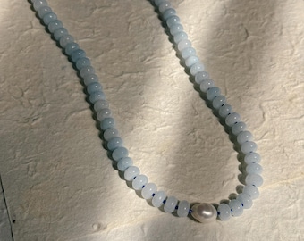 freshwater pearl and glass rondelle beaded necklace with silver components