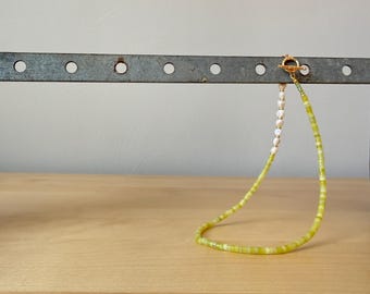 handmade beaded pearl necklace with gold components