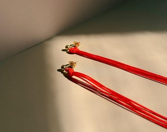 hand tied dangle statement earrings with gold components