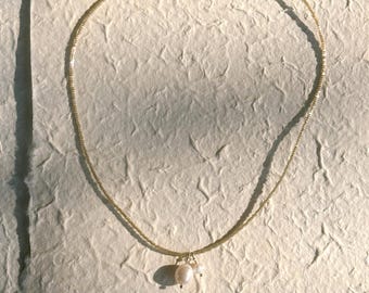 glass beaded necklace with two freshwater pearl pendants and silver components