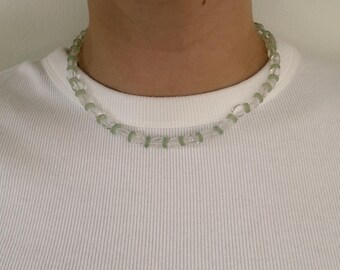 glass and jade beaded necklace with silver components