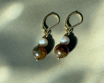 freshwater pearl and glass beaded earrings with gold components