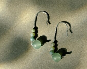 glass and tourmaline beaded earrings with hammered sterling silver earring hooks