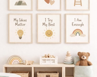 Kids Affirmation Prints | Neutral Nursery, Playroom Decor (Digital Download)