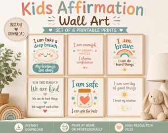 Kids Affirmation Prints | Boho Nursery Decor, Classroom Art (Set of 6)
