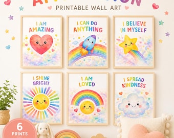 Kids Affirmation Wall Art Bundle | Rainbow Watercolor Prints (Digital Download)
