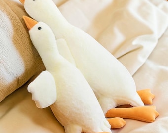 Almofada de pelúcia gigante em forma de ganso, ganso de pelúcia comprido, brinquedo de pelúcia macio e divertido, almofada de corpo de animal, decoração kawaii para quarto, presente para crianças e adultos.