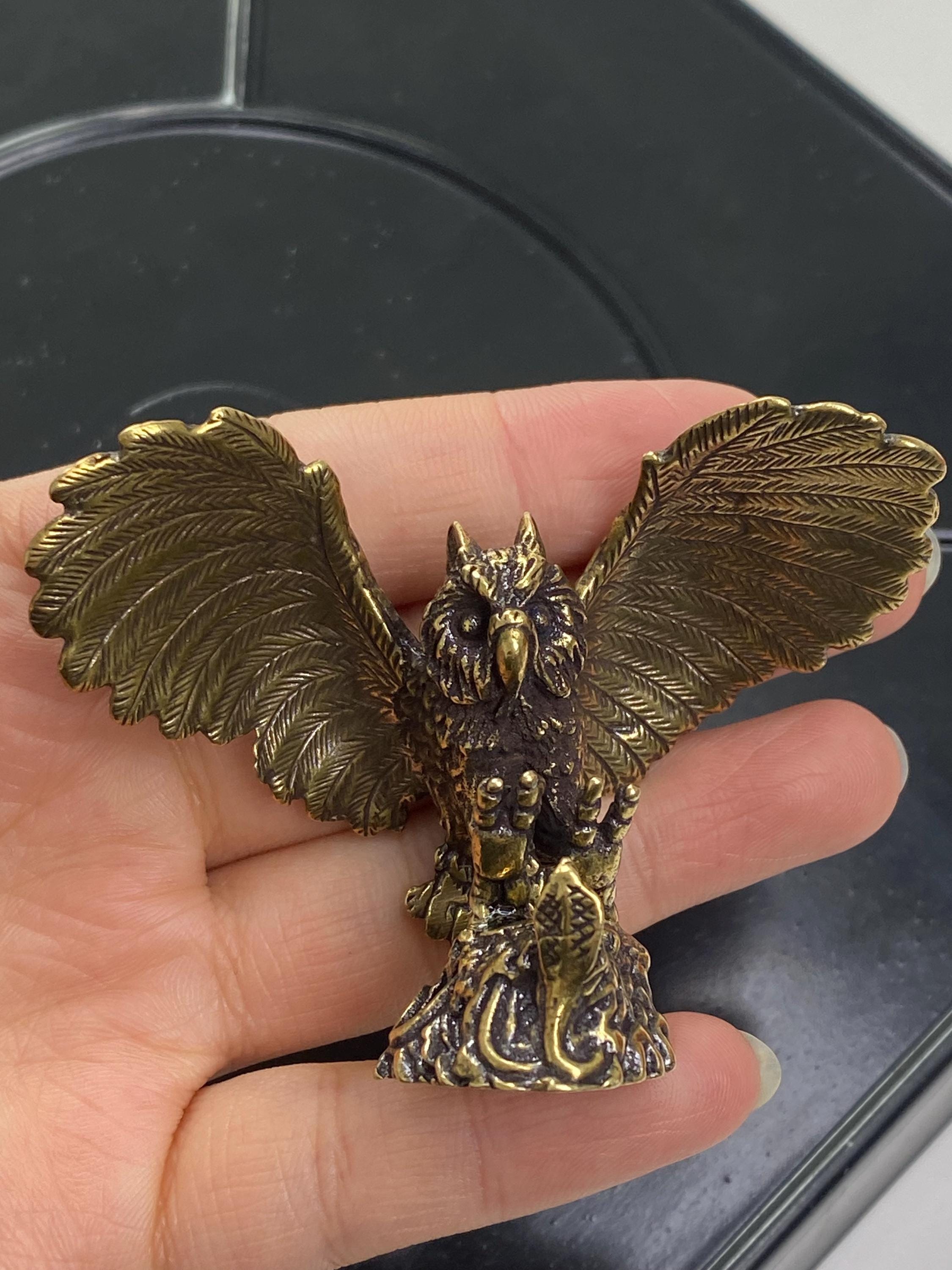 Brass Owl Figurine Zen Bird Sculpture Vintage Desk Decor Collectible Animal Ornament Gift