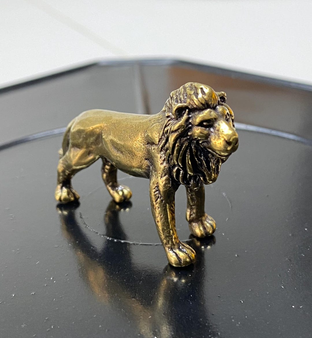 Brass Lion Figurine Solid Copper Desk Feng Shui Decor - Etsy