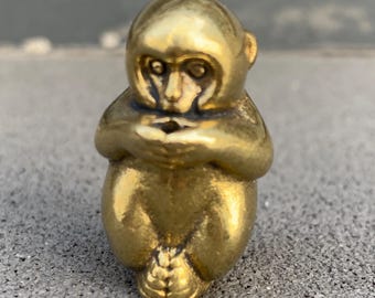 手彫り真鍮製猿の置物 2個セット、6インチ彫刻 - Etsy 日本