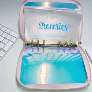 A6 Clear and Pink Budget Zipper Binder, Cash Envelopes