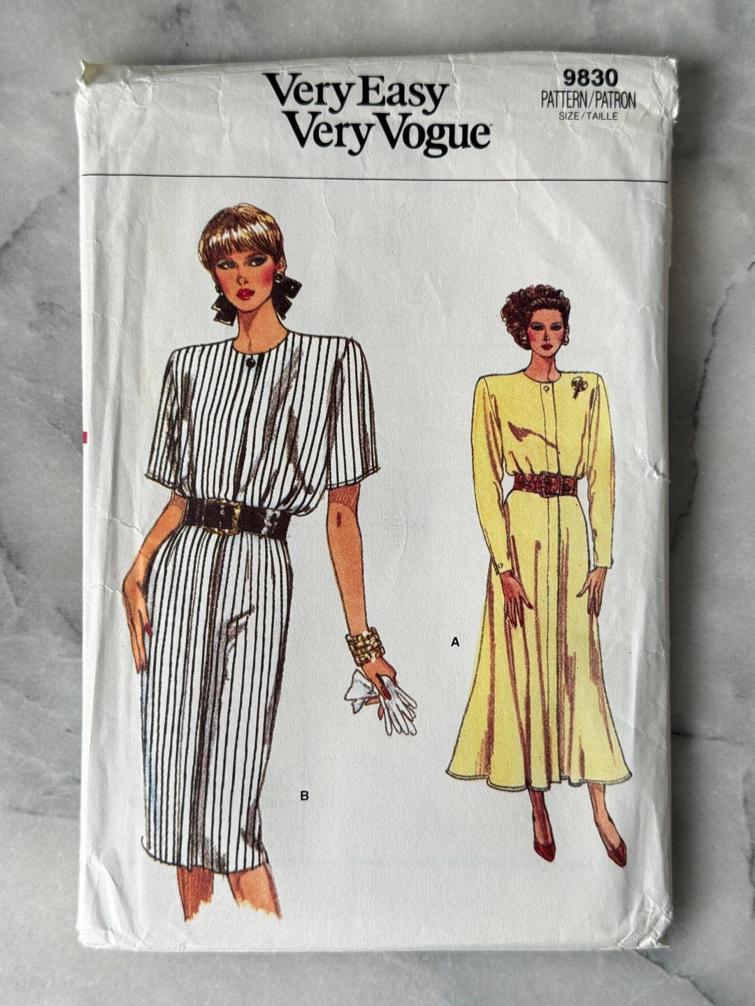 1986 Vogue 9830 Sewing Pattern – Misses' Belted Dress With Sleeve ...