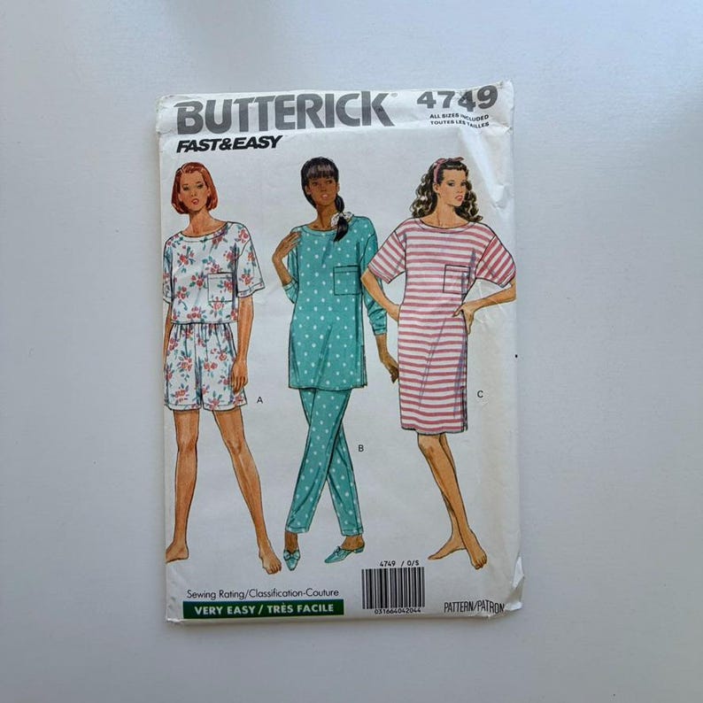 1993 Butterick 4749 Sewing Pattern – Misses’ Nightshirt and Pajamas ...
