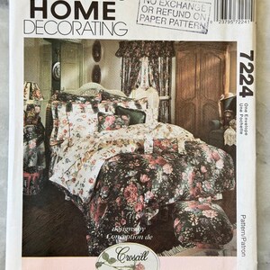 May include: McCall's Home Decorating pattern featuring a floral bedding set. The pattern includes a bedspread, pillow shams, and a decorative pillow. The package has the text "No Exchange or Refund on Paper Pattern."