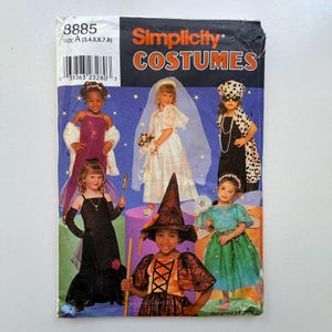 1999 Simplicity 8885 Sewing Pattern - Girls Costume Dresses and Accessories (Sizes 3-8) - Uncut and Factory Folded